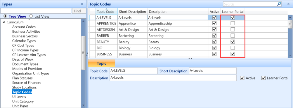 Learner Portal check box